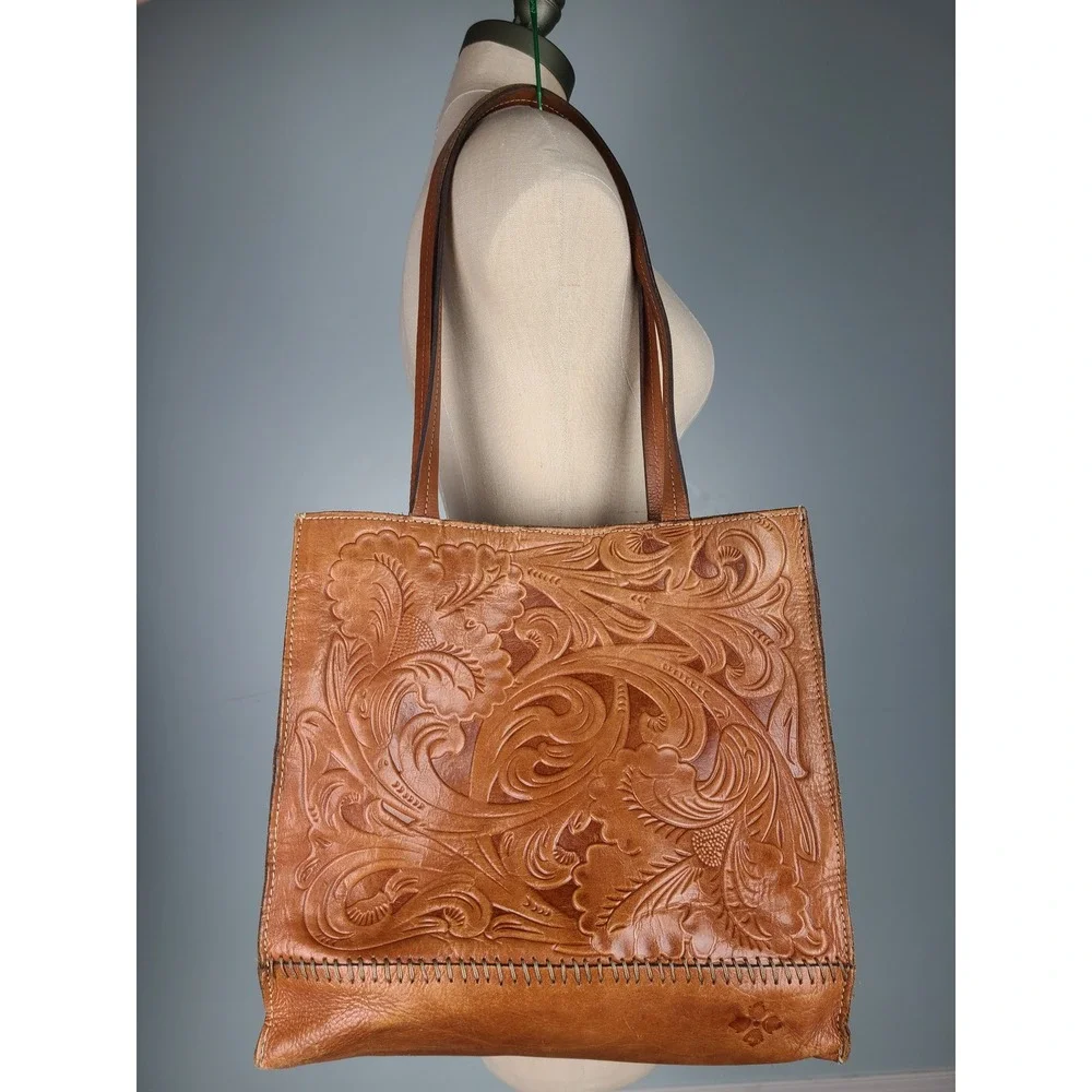 Patricia Nash Florence Toscano Tote Purse Tooled Tan Leather Western Bohemian